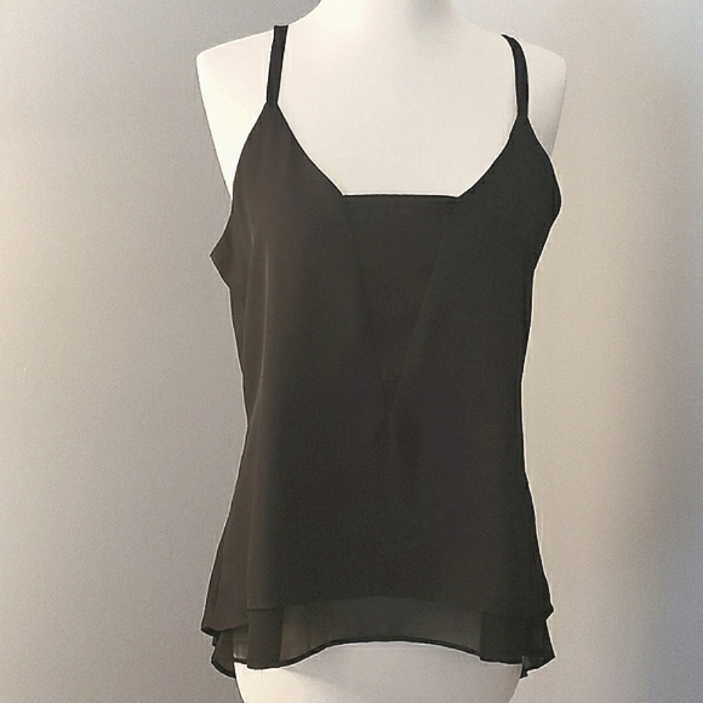 PHILOSOPHY BEAUTIFUL MULTI LAYERED FLOWY HIGH LOW BLACK TUNIC TANK TOP